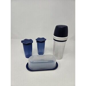 VINTAGE TUPPERWARE KITCHEN SALT & PEPPER BUTTER DISH CHEESE SUGAR SHAKER BLUE